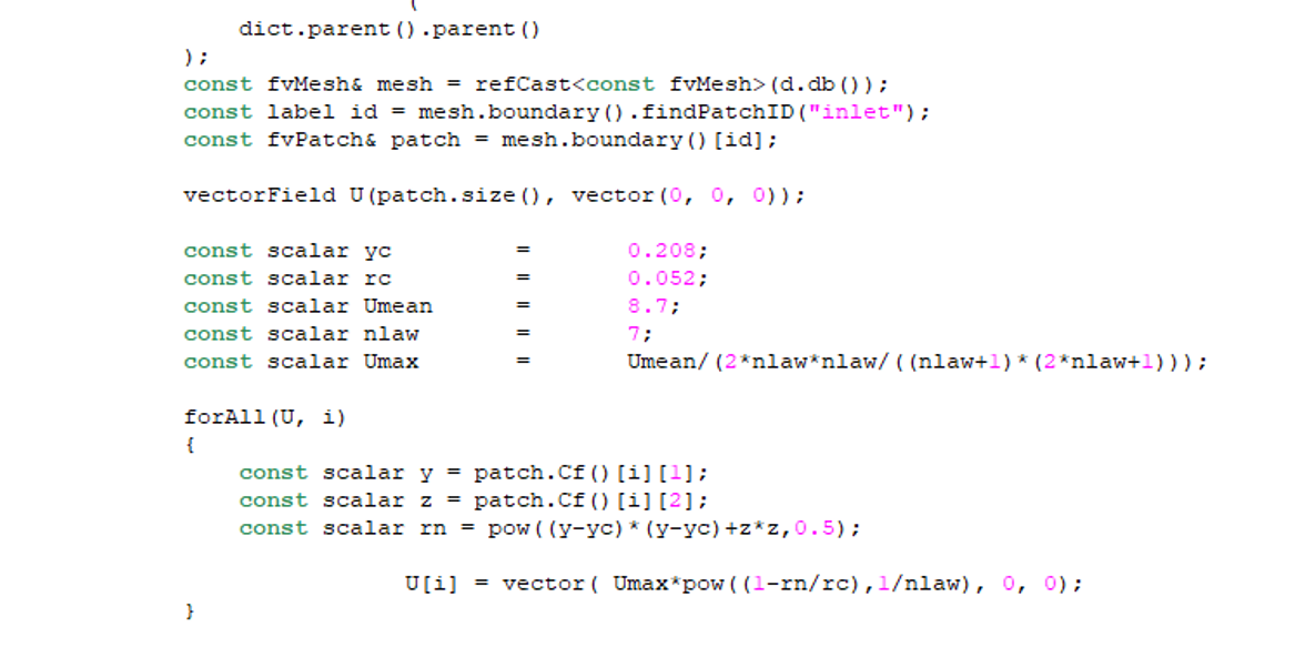 Non uniform inlet profil with codedFixedValue; - CFD-Training